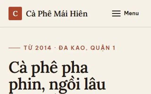 Ảnh chụp mẫu web Cà Phê Mái Hiên trên điện thoại