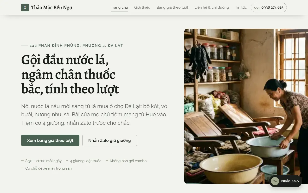 Website Thảo Mộc Bến Ngự do taphoaweb dựng, đang chạy thật